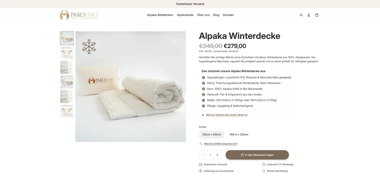 Produktdetailseite des Pakofino-Shops