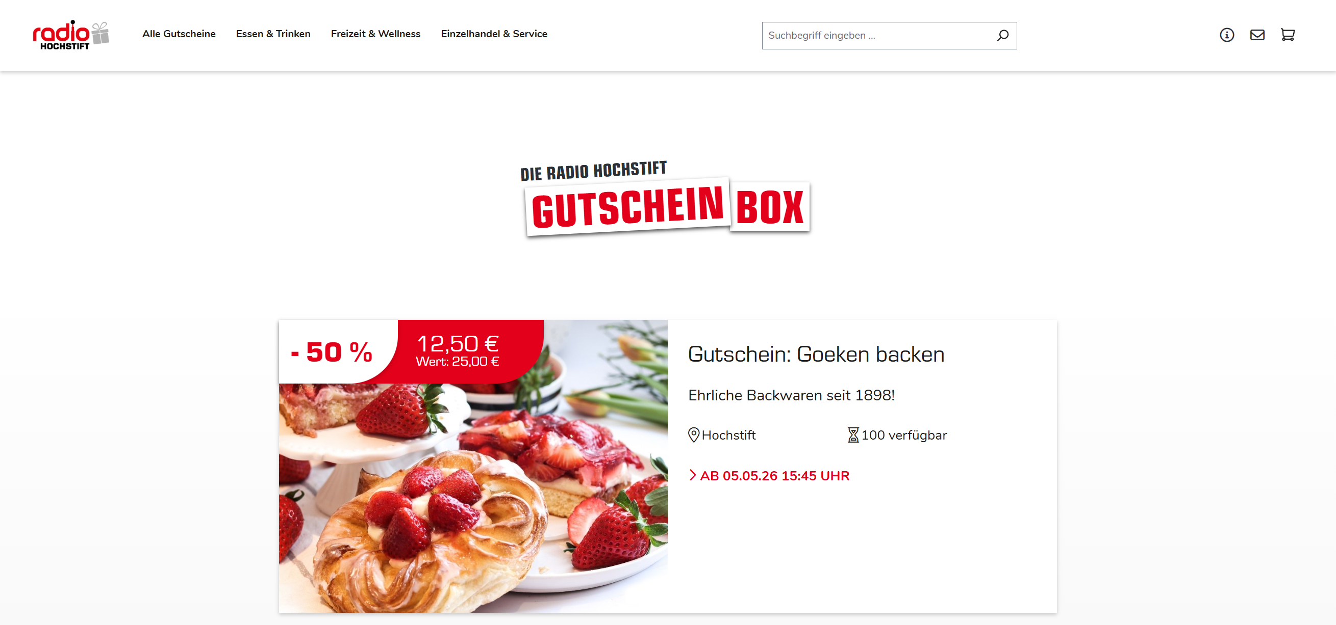 Gutscheinbox-Ansicht der Shopware-Plattform für Radiosender